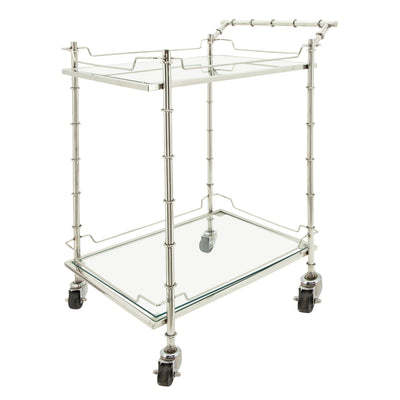 TWO TIER 30"H ROLLING BAR CART, SILVER