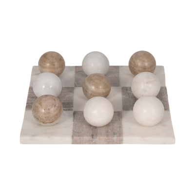 9" Marble Tic-tac-toe, White/beige