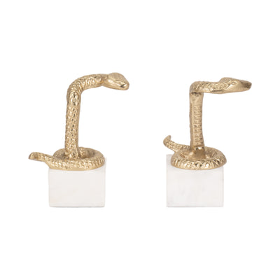 S/2 7" Snake Bookends, Gold