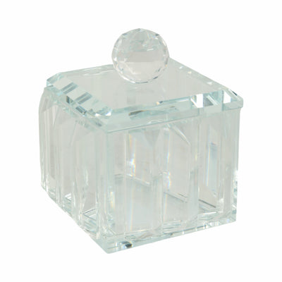 GLASS, 4"D RIDGED TRINKET BOX, CLEAR