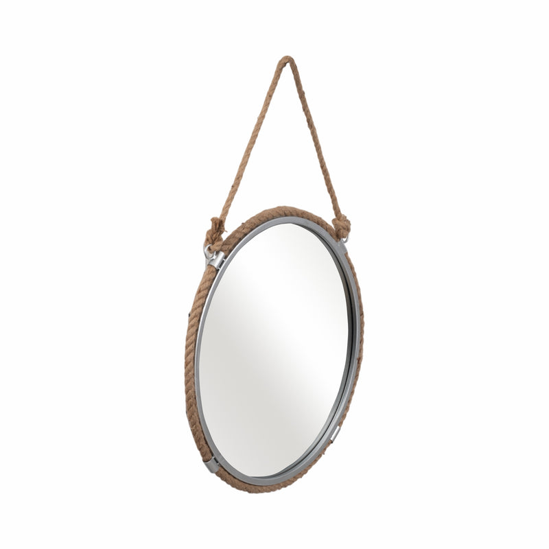 METAL 24" MIRROR WITH ROPE, SILVER/NATURAL