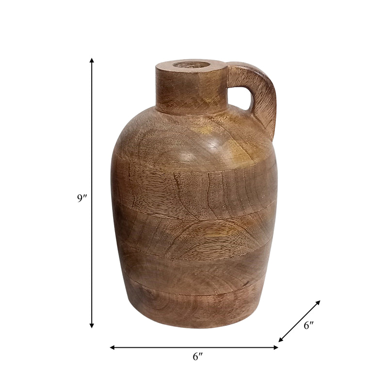 WOOD, 9" JUG VASE WITH HANDLE, NATURAL