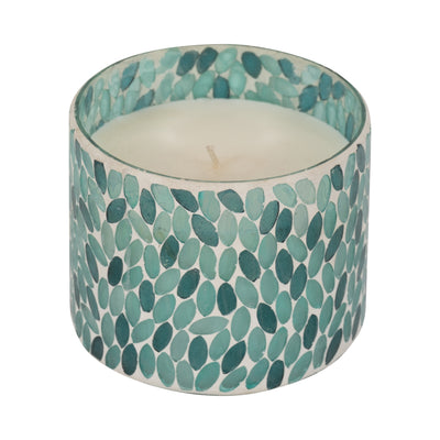 Glass, 5" 26 Oz Mosaic Scented Candle, Blue Multi