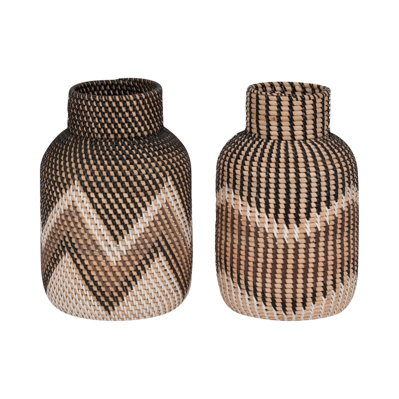 RATTAN, 13"H WOVEN VASE, MULTI