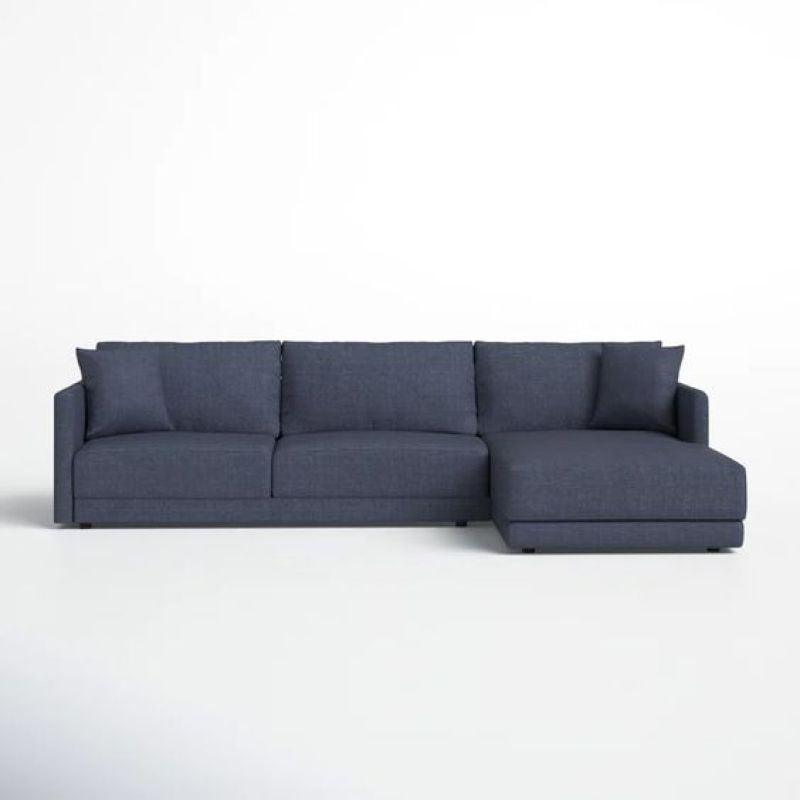 Elegant Dark Blue Linen L-Shaped Sofa - 90x250x170x45 cm - Swedish Wood By Alhome - 110111030