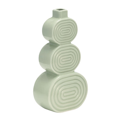 CER, 12" STACKED CIRCLES VASE, CUCUMBER