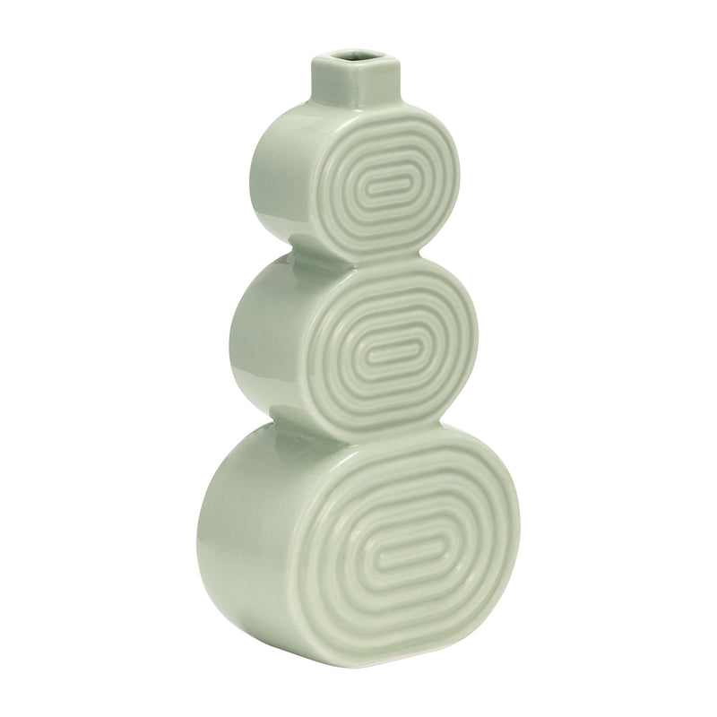 CER, 12" STACKED CIRCLES VASE, CUCUMBER