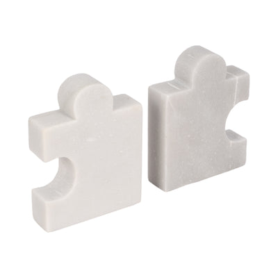 Marble, S/2 5" Puzzle Piece Bookends, White