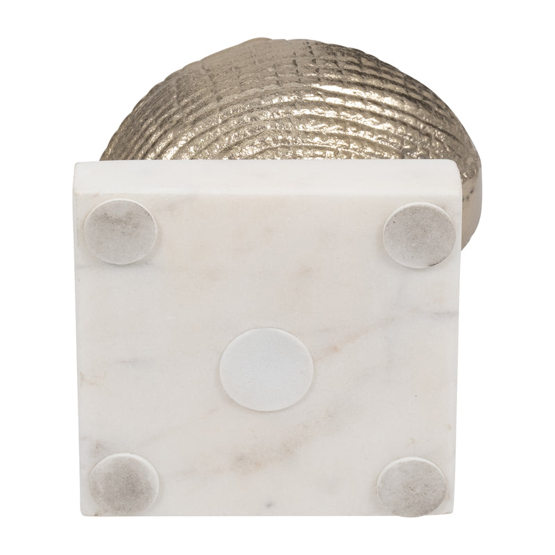 Metal, 7" Banded Shell On Marble Base, Champagne