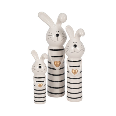 12" Lines Bunny With Gold Heart, White/black