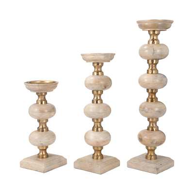 S/3 14/19/23" Sumpter Natural Wood Candle Sticks