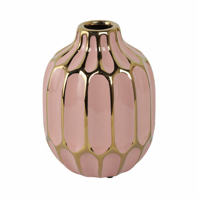 CERAMIC VASE 8", BLUSH/GOLD