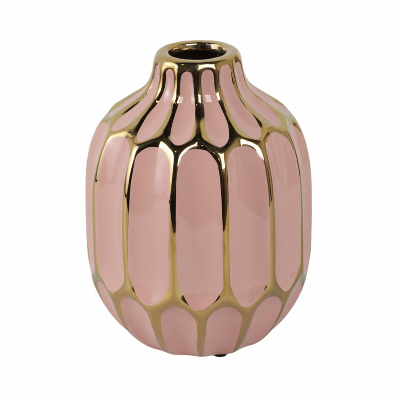 CERAMIC VASE 8", BLUSH/GOLD