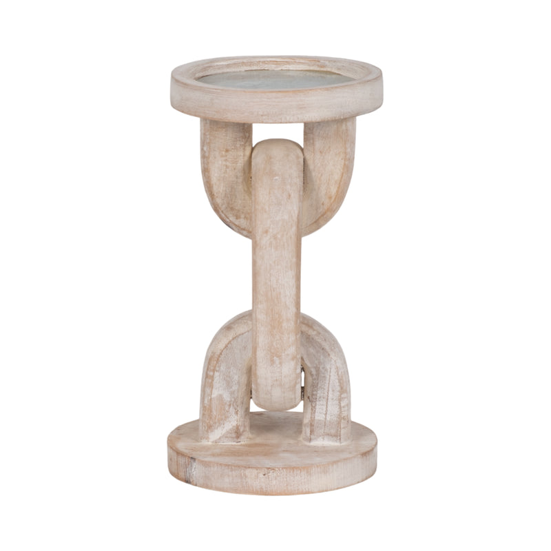 Wood, 8" Chain Pillar Candle Holder, White