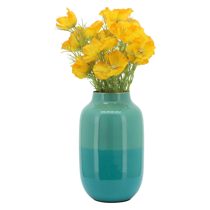 METAL 12" URN VASE, GREEN