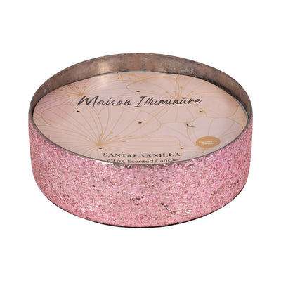 Glass, 8" 49 Oz Crackled Bowl Scented Candle, Pink