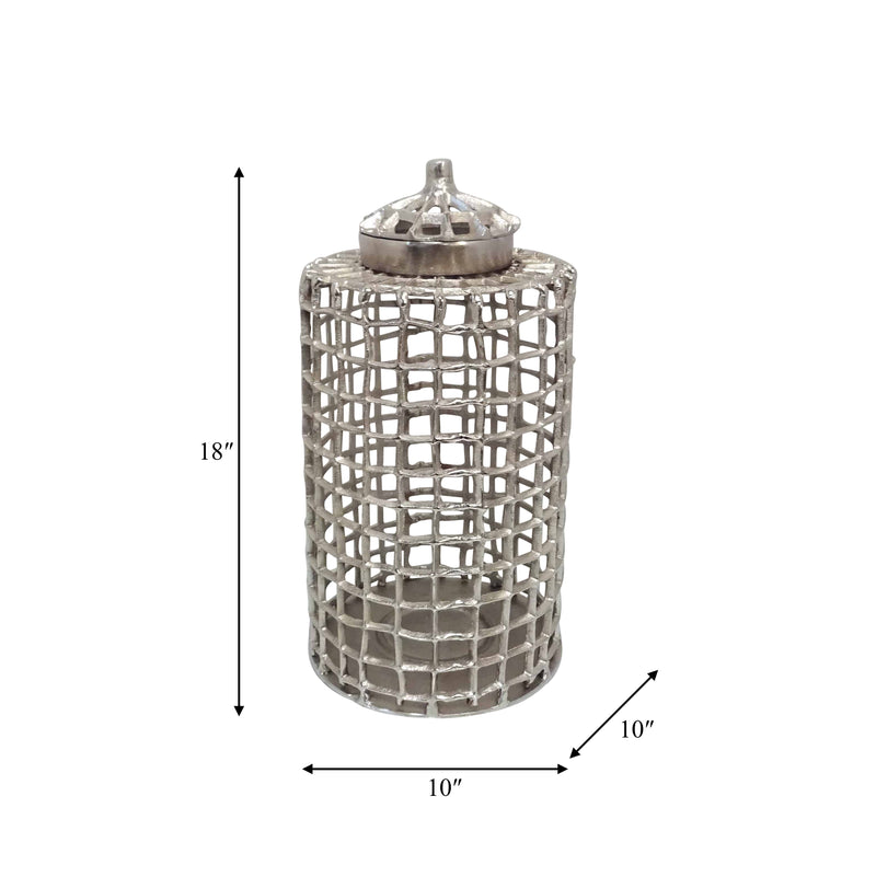 METAL, 18" LIDDED JAR, SILVER