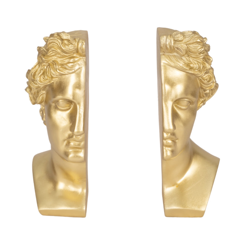 S/2 Resin, 9" Greek Goddess Bookends, Gold