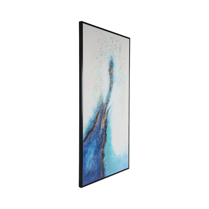 32X64 HANDPAINTED ABSTRACT CANVAS, WHITE/BLUE