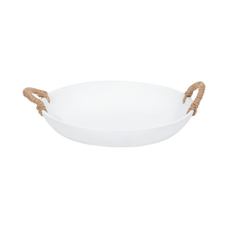 12" Cement Bowl W/ Woven Handles, White