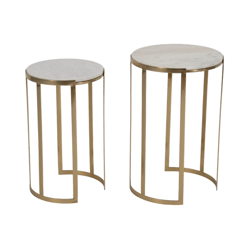 S/2 20/22" Morwar Marble Top Accent Tables, White/