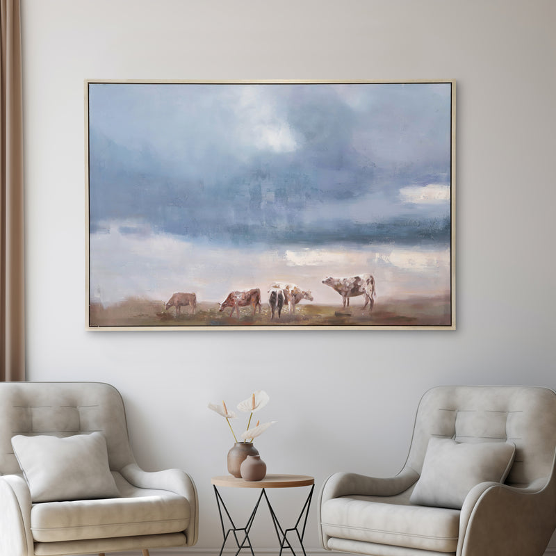 62X42 FRAMED HAND PAINTED FARM CANVAS, MULTI