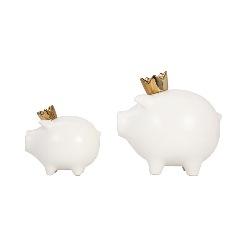 CER, 8" PIG WITH CROWN, WHITE