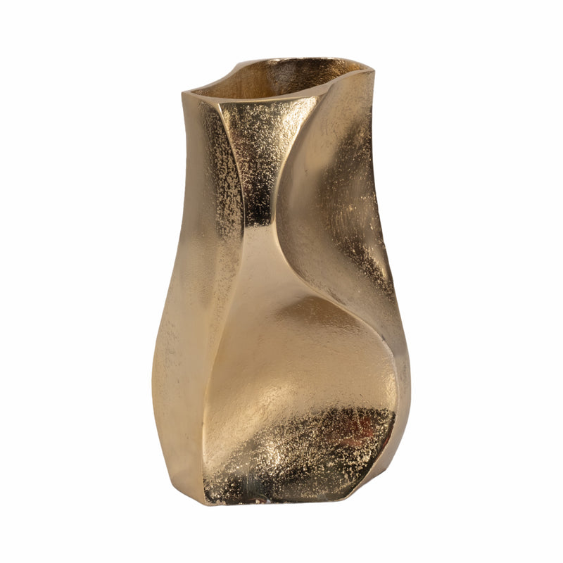 10" Warner Pinched Metal Vase, Gold