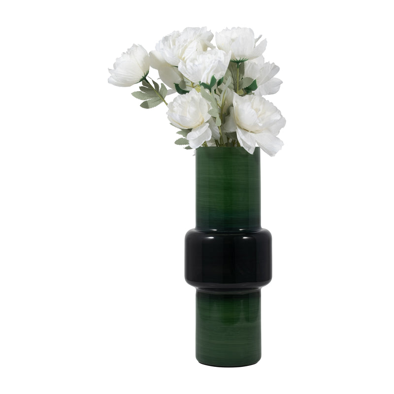 GLASS, 15" MODERN CYLINDER VASE, GREEN