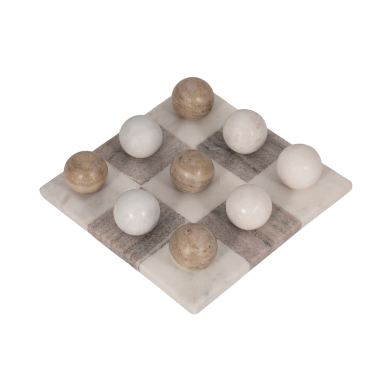 9" Marble Tic-tac-toe, White/beige