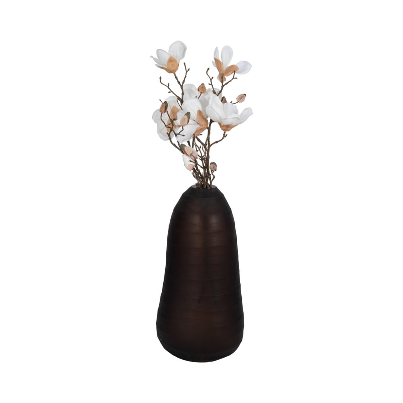 Glass, 17" Ridged Vase, Smokey Brown