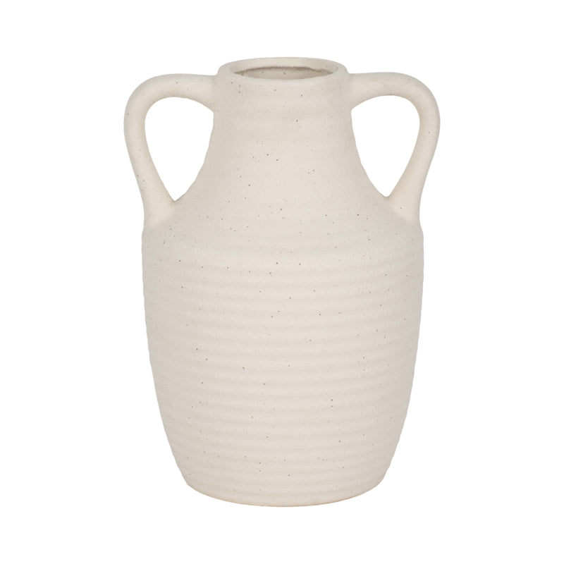 9" Jug Vase W/ Handle Rough Texture, Ivory