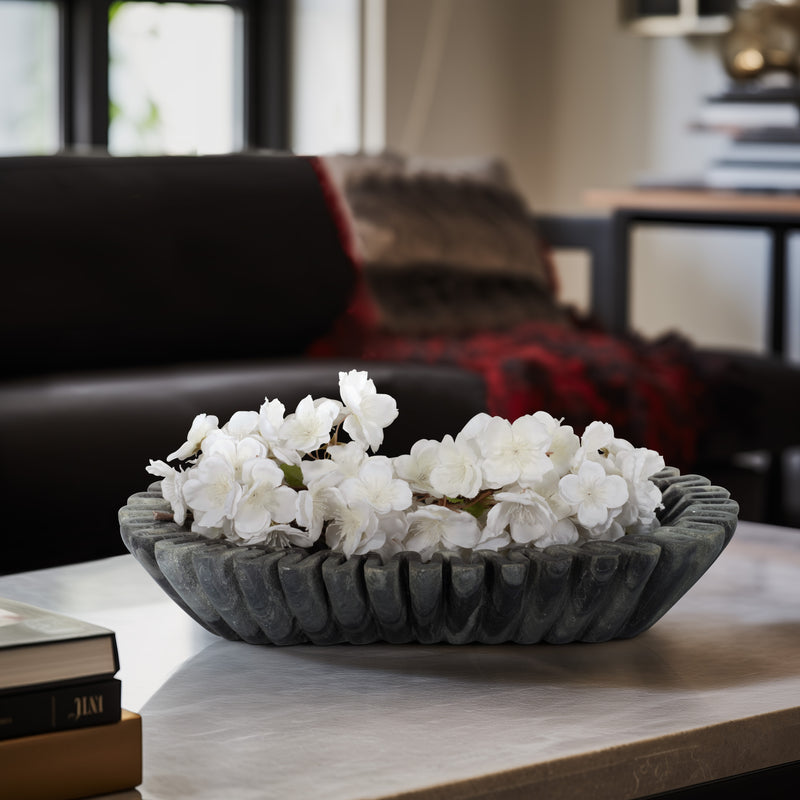 16" Arkin Wavy Marble Bowl, Gray