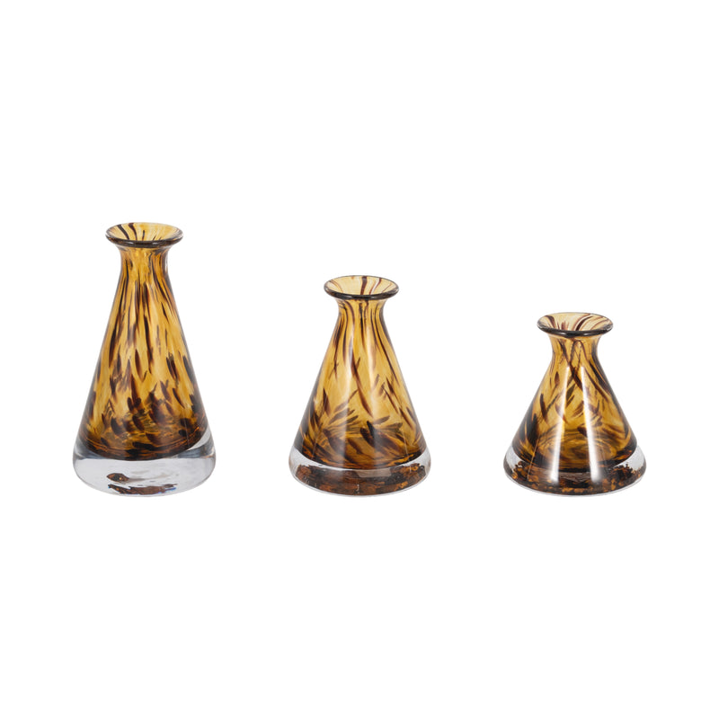 S/3 7/8/10" Veneta Brown Art Glass Bottles