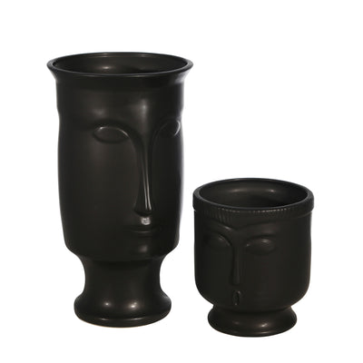 CERAMIC 6" FACE VASE W/BASE, BLACK