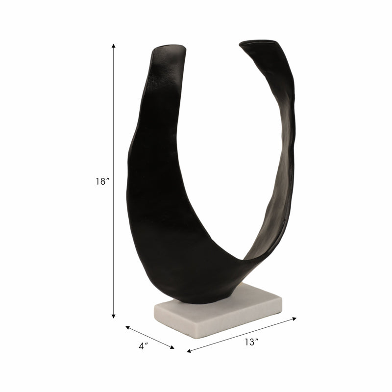 18" Curved Horseshoe On Marble Base, Black/white