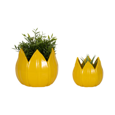 S/2 5/8" Petal Planters, Yellow