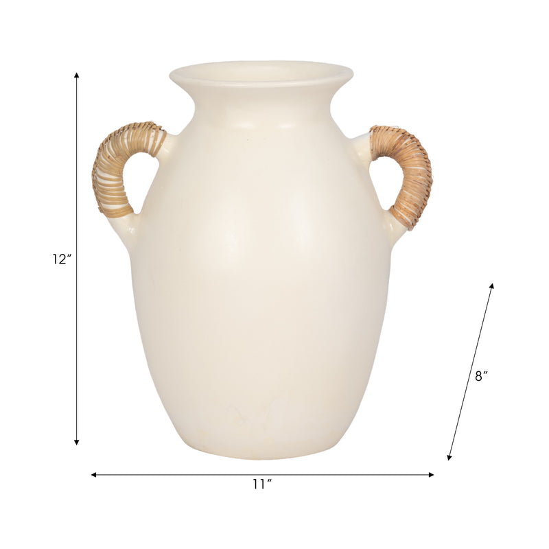 Terracotta, 12"h Eared Vase, White