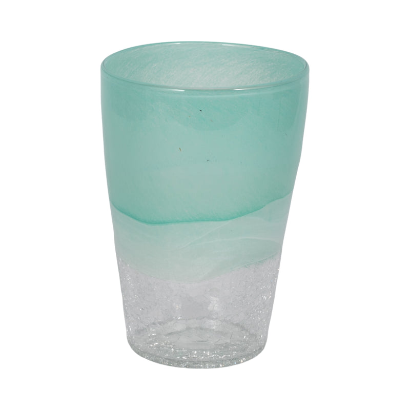 9" Fluted Glass Vase, Aqua Haze