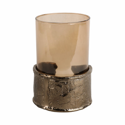 8" MAPUTO SM CANDLE HOLDER GLASS, BROWN