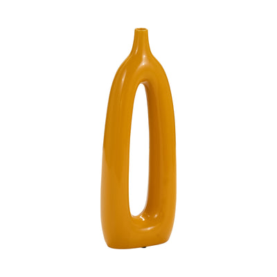 CER, 14"H OPEN CUT-OUT VASE, MUSTARD GOLD