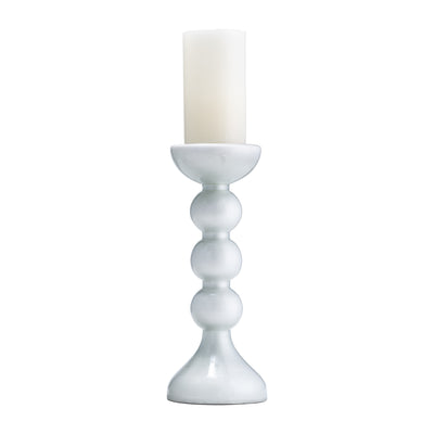 GLASS, 13"H, BUBBLY CANDLE HOLDER, WHT ENAM