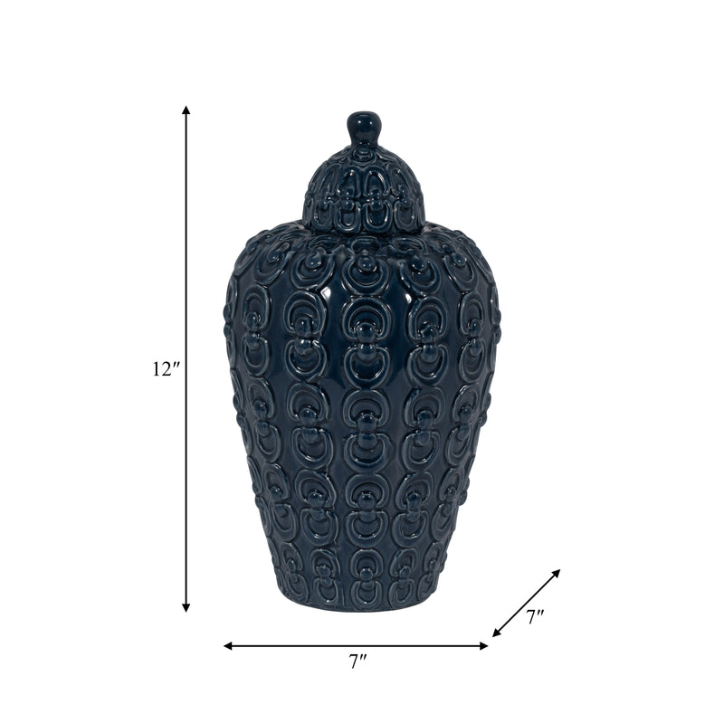 CER, 12" CHAIN TEXTURE JAR, NAVY