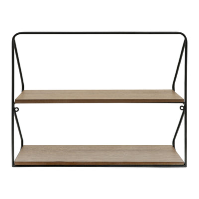 Metal /wood 20" 2 Tier Wall Shelf, Black/brwn