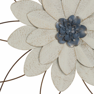 METAL 25" WALL FLOWER, WHITE/BLUE, WB