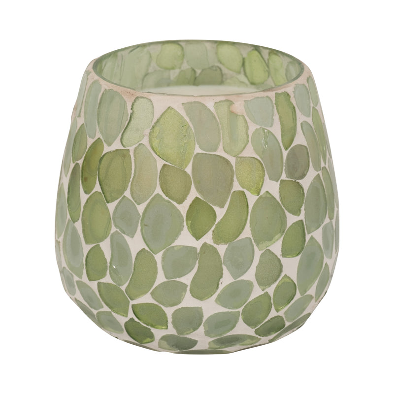 Glass, 4" 11 Oz Mosaic Scented Candle, Light Green