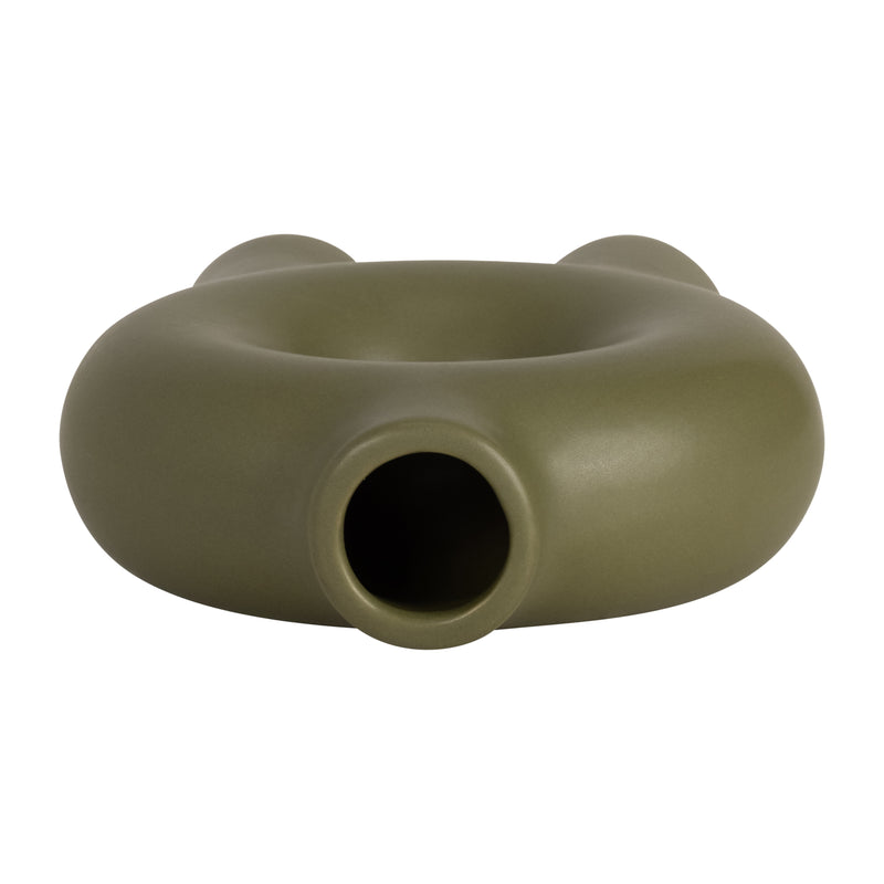 CER,7",DONUT FOOTED VASE,OLIVE