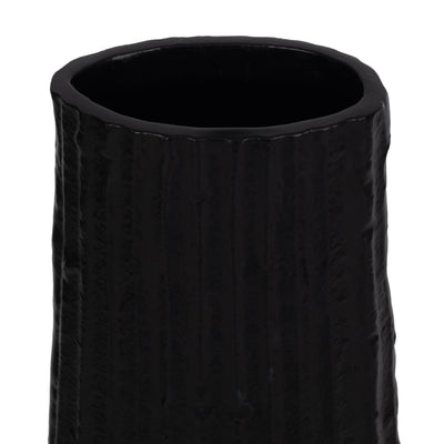 METAL, 35" RIBBED FLOOR VASE, BLACK