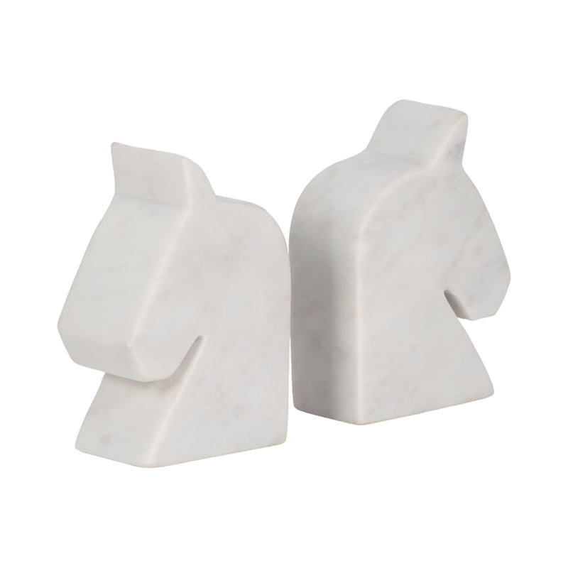 MARBLE, S/2 6" HORSE HEAD BOOKENDS, WHITE