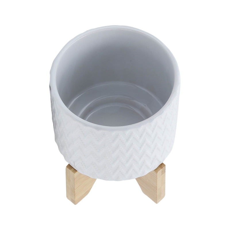 5" CHEVRON PLANTER W/ STAND, WHITE